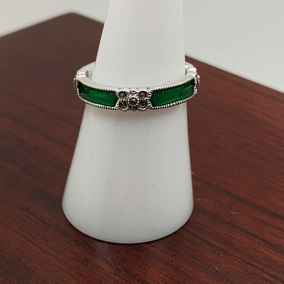 Judith Jack Green Enamel Sterling Silver Ring sz7 - Picture 3 of 4
